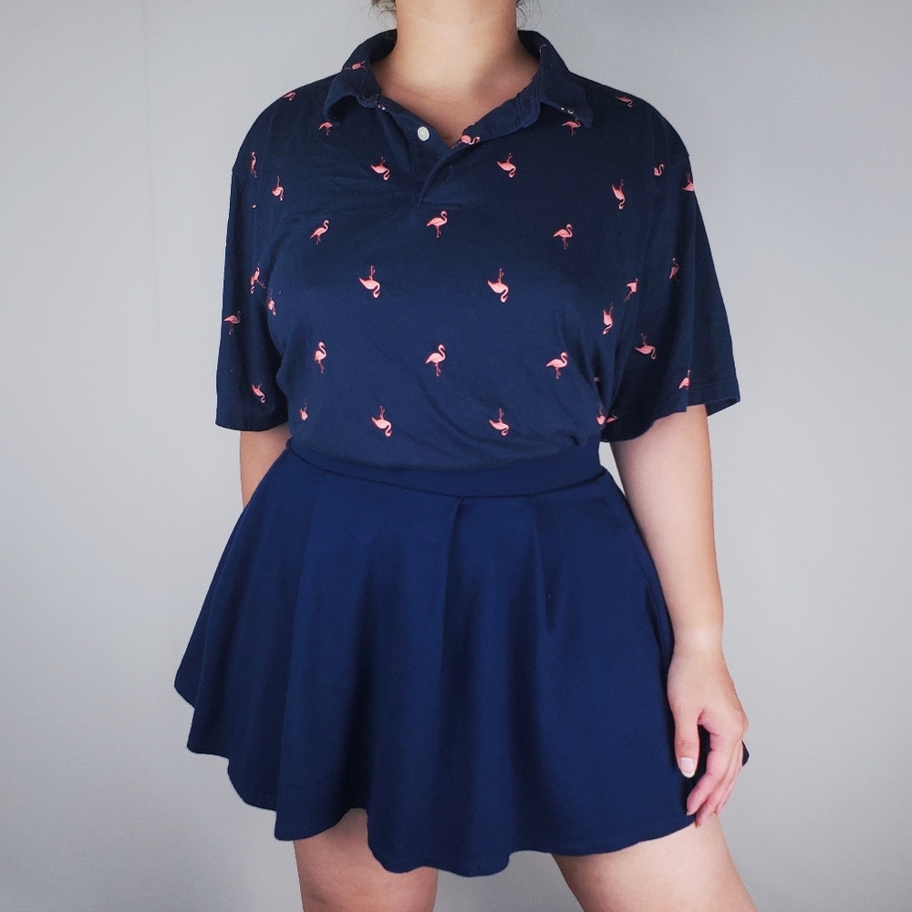 Old Navy Blue Pink Flamingo Soft Polo Tee